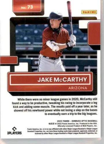 Jake McCarthy baseball card with original gloss from 2022 Donruss Optic Rookie Series