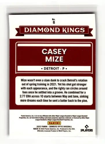 2022 Donruss Optic Casey Mize Diamond King baseball card Tigers ID 52555