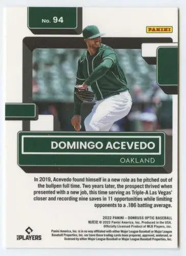 Domingo Acevedo baseball card from 2022 Donruss Optic with original gloss finish