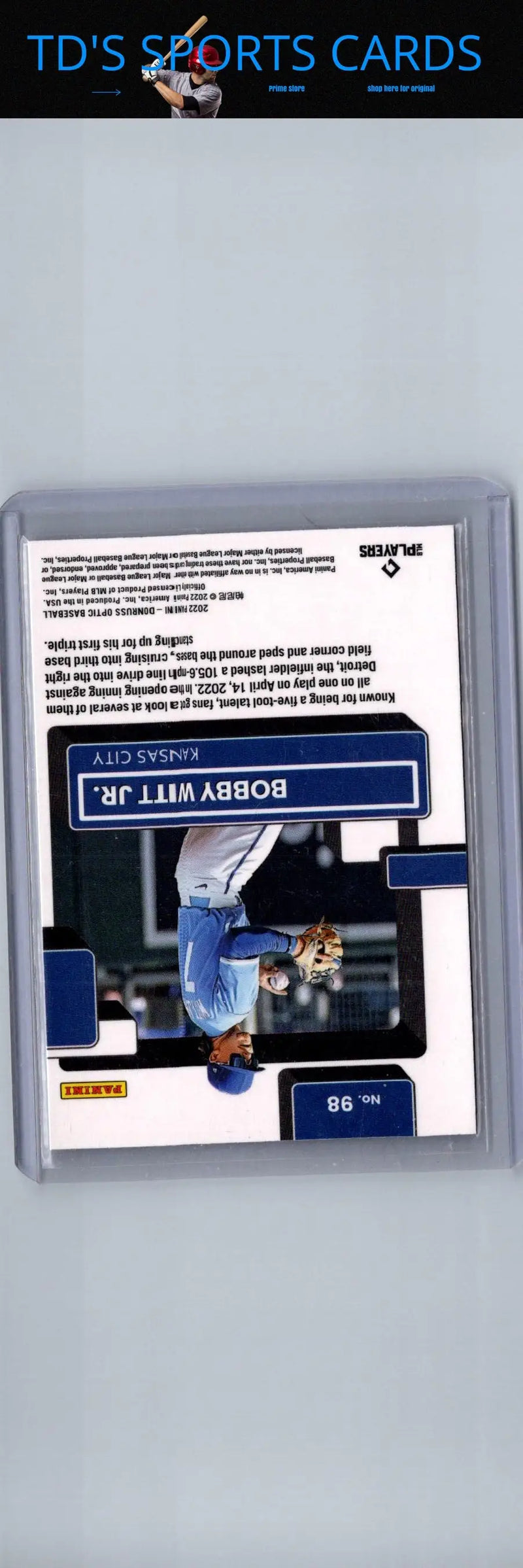 2022 Donruss Optic Bobby Witt Jr. baseball card front view showcasing player image