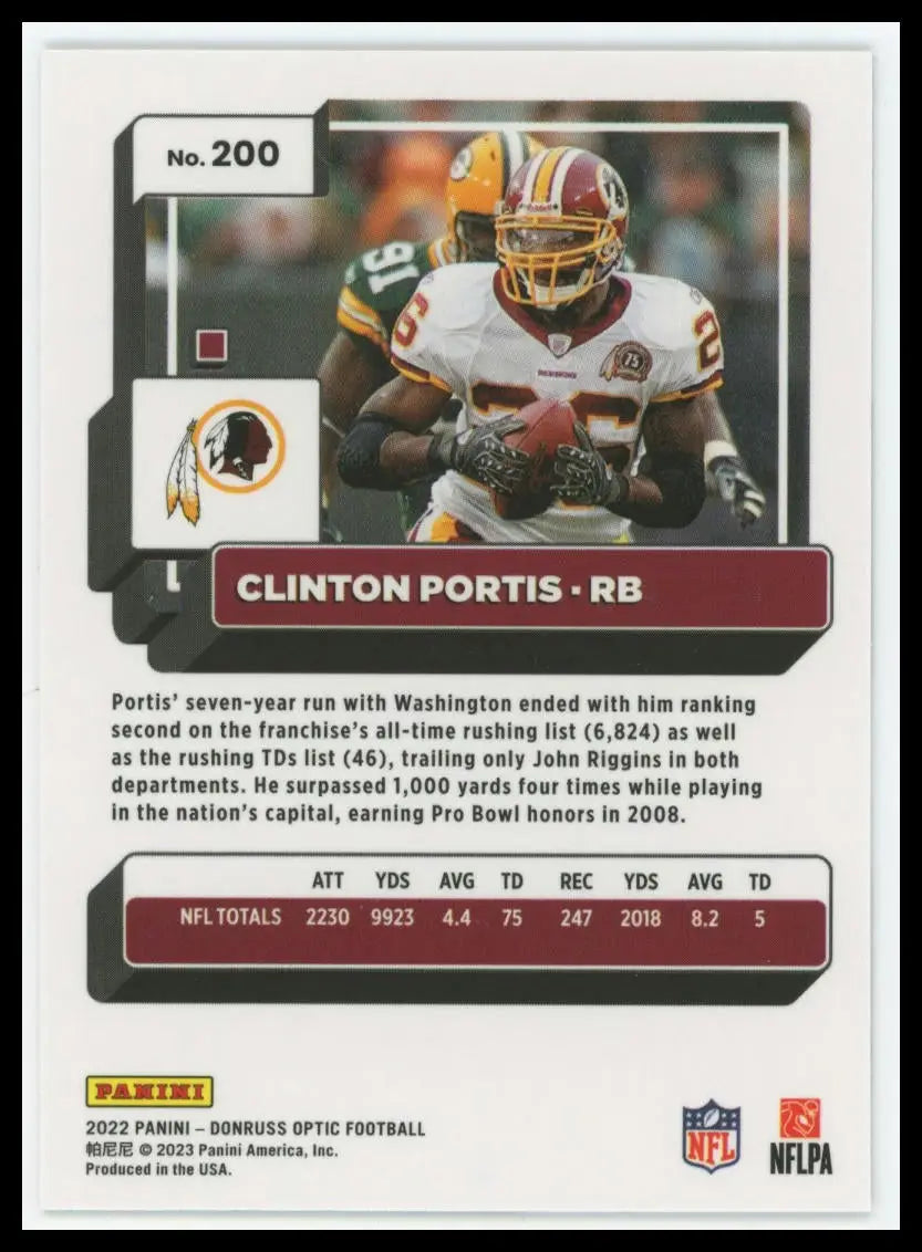 2022 Donruss Optic Clinton Portis 200 Washington Redskins - Football Card Single