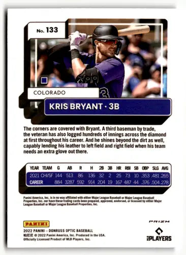 Kris Bryant baseball card 2022 Donruss Optic Holo NM-MT Rockies ID:47906
