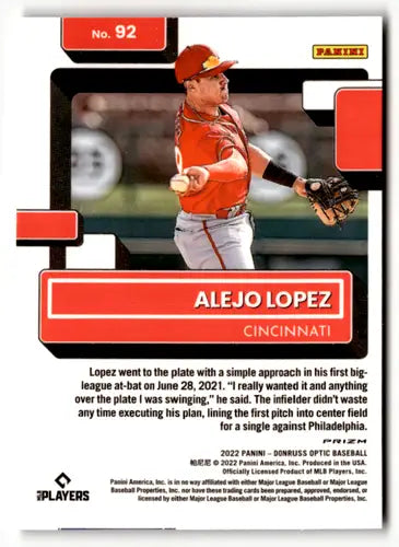 Alejo Lopez baseball card from 2022 Donruss Optic Holo series rated rookie