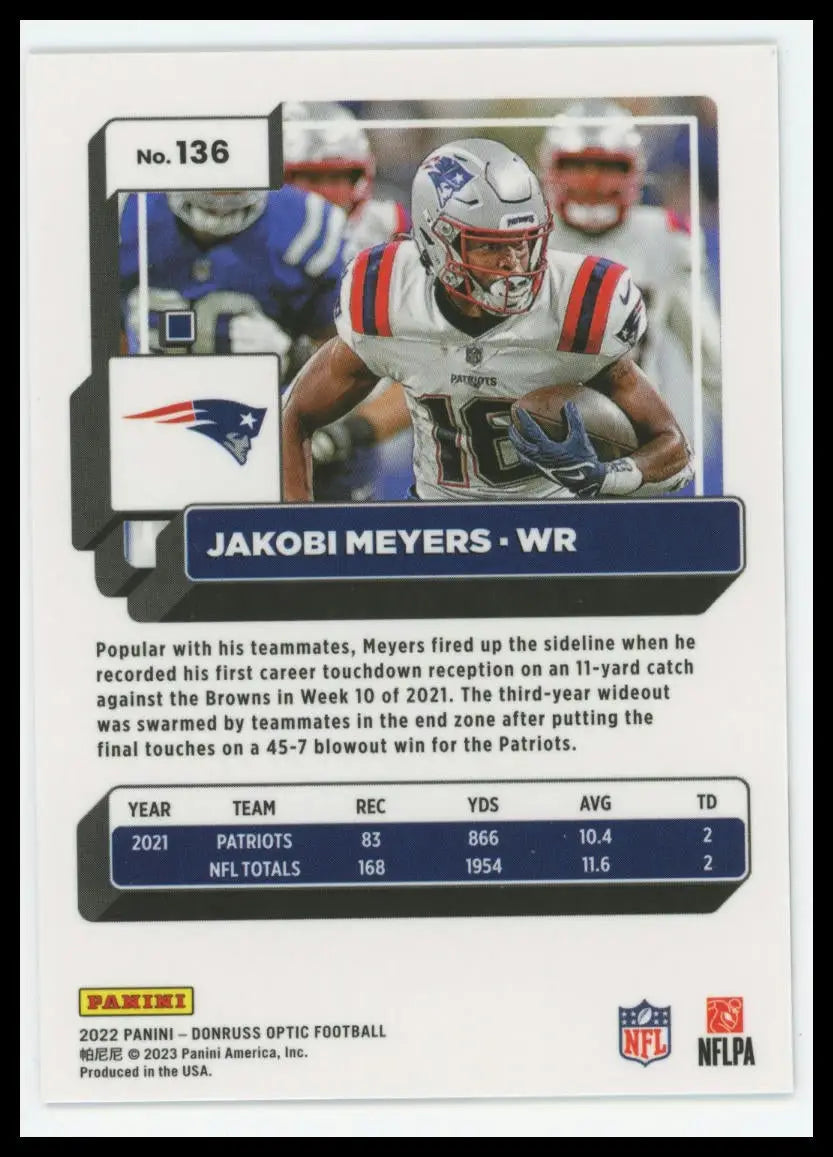2022 Donruss Optic Jakobi Meyers 136 New England Patriots - Football Card Single
