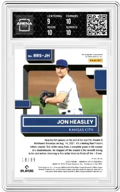 Graded Donruss Optic Jon Heasley rookie auto white baseball card 18/99 AC 9.5