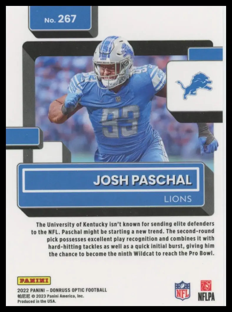 2022 Donruss Optic Josh Paschal RC 267 Detroit Lions - Football Card Single