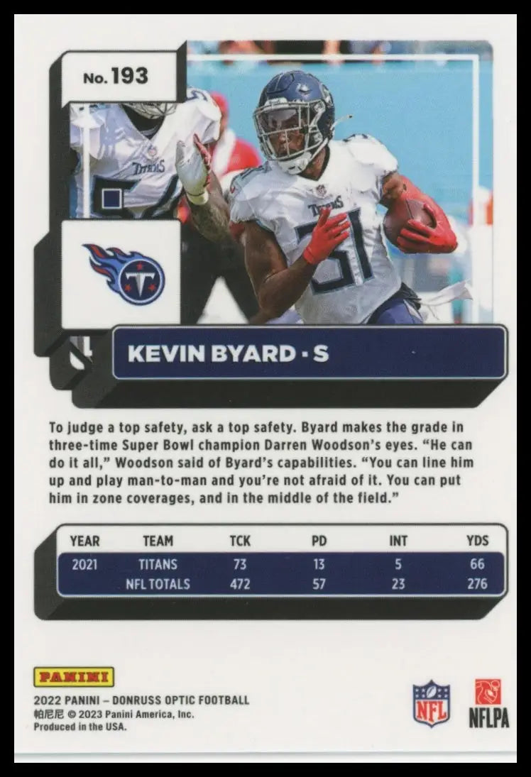 2022 Donruss Optic Kevin Byard 193 Tennessee Titans - Football Card Single