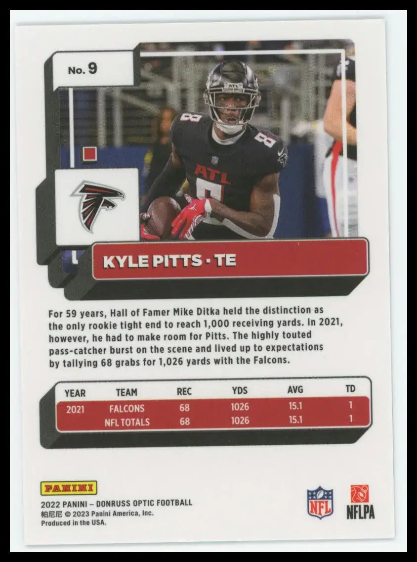 2022 Donruss Optic Kyle Pitts 9 Atlanta Falcons - Football Card Single