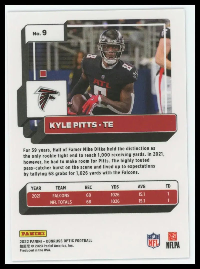 2022 Donruss Optic Kyle Pitts 9 Atlanta Falcons - Football Card Single