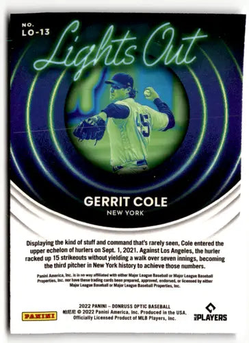 2022 Donruss Optic Lights Out #13 Gerrit Cole NM-MT Yankees ID:47883 - Baseball Card Single