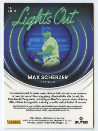 2022 Donruss Optic Lights Out #9 Max Scherzer NM-MT Mets ID:47881 - Baseball Card Single
