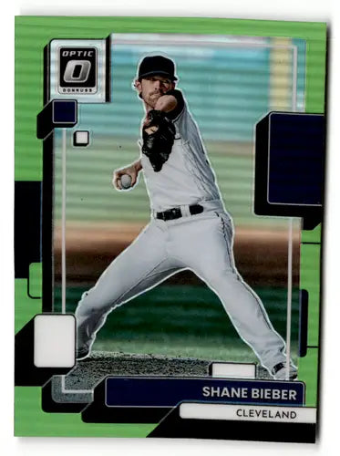 Shane Bieber baseball card from 2022 Donruss Optic Lime Green series in NM-MT condition