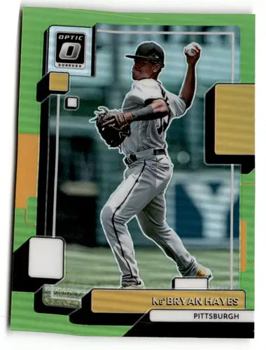 Baseball card from 2022 Donruss Optic Lime Green series featuring Ke’Bryan Hayes