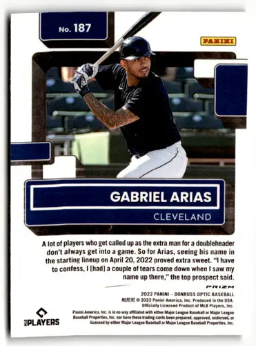 Baseball card from 2022 Donruss Optic Lime Green series featuring Gabriel Arias rookie