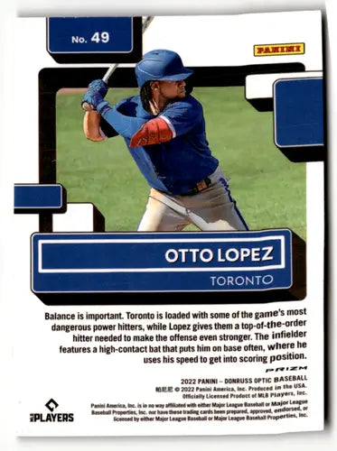 Otto Lopez baseball card with original gloss in 2022 Donruss Optic Lime Green style