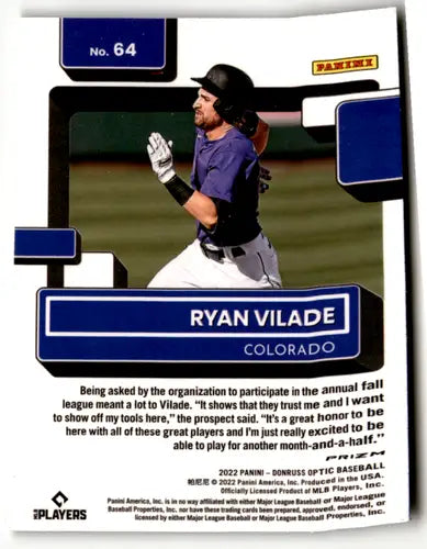 2022 Donruss Optic Lime Green Ryan Vilade rookie baseball card Rockies ID 47844