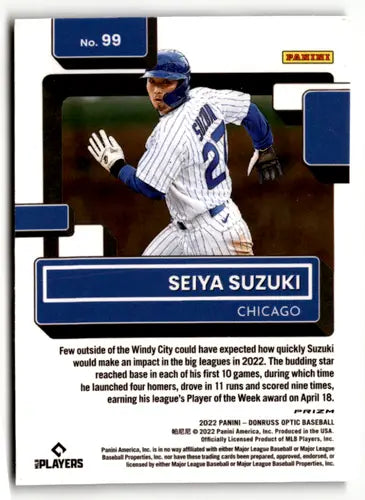 Seiya Suzuki baseball card from 2022 Donruss Optic Lime Green series with original gloss