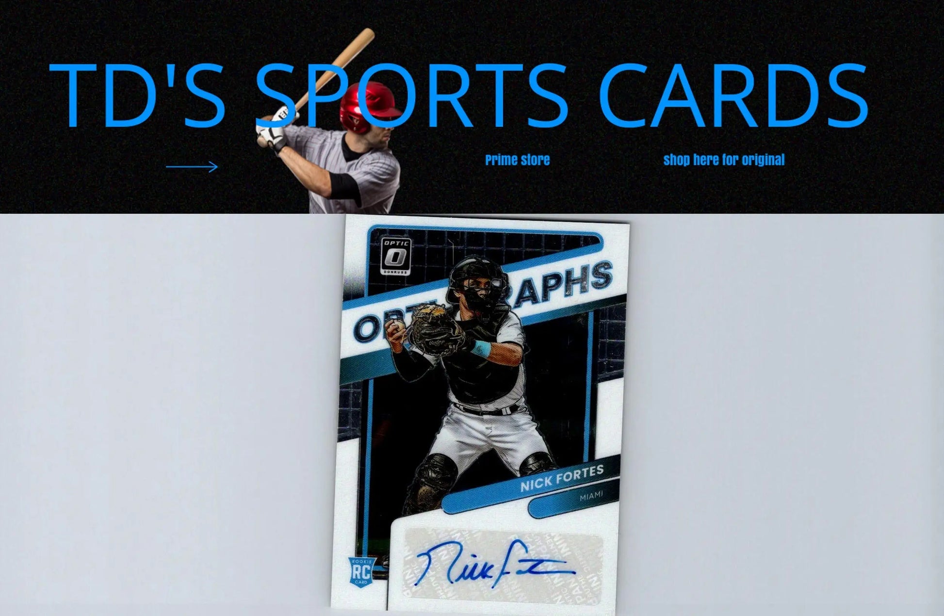 Signed baseball card of Nick Fortes from 2022 Donruss Optic Nick Fortes Optigraphs