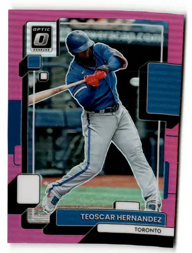 Teoscar Hernandez baseball card from 2022 Donruss Optic Pink series with Blue Jays design