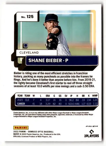 2022 Donruss Optic Pink #125 Shane Bieber NM-MT Indians ID:47896 - Baseball Card Single