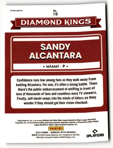 2022 Donruss Optic Pink #19 Sandy Alcantara NM-MT Marlins Diamond King ID:47889 - Baseball Card Single
