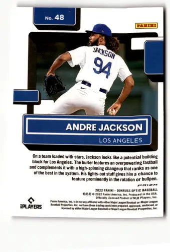 Original gloss of Andre Jackson baseball card from 2022 Donruss Optic Pink series