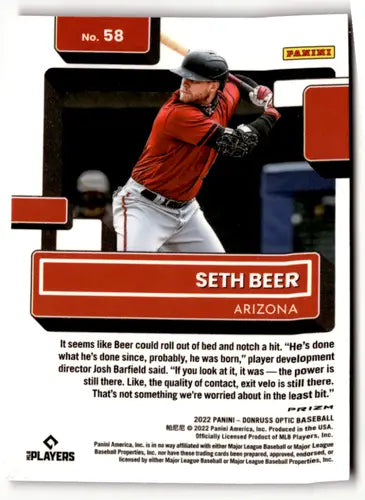 Original gloss Donruss Optic Pink Seth Beer baseball card from 2022 Donruss Optic