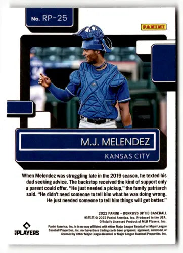 Original gloss 2022 Donruss Optic Rated Prospects M.J. Melendez Royals card