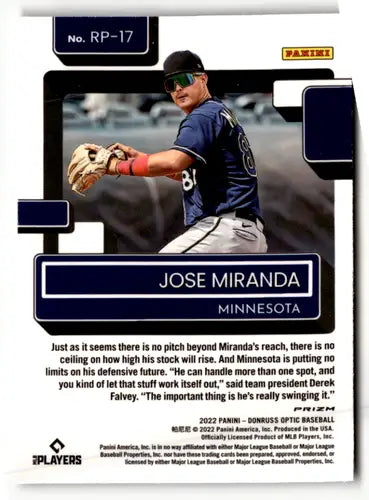 2022 Donruss Optic Rated Prospects Holo Jose Miranda baseball card Twins NM-MT