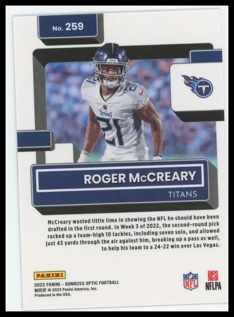 2022 Donruss Optic Roger McCreary RC 259 Tennessee Titans - Football Card Single