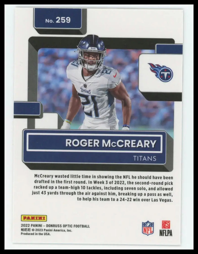 2022 Donruss Optic Roger McCreary RC 259 Tennessee Titans - Football Card Single