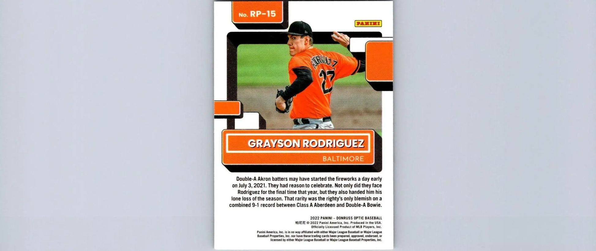 Grayson Rodriguez baseball card from 2022 Donruss Optic Rated Prospects collection