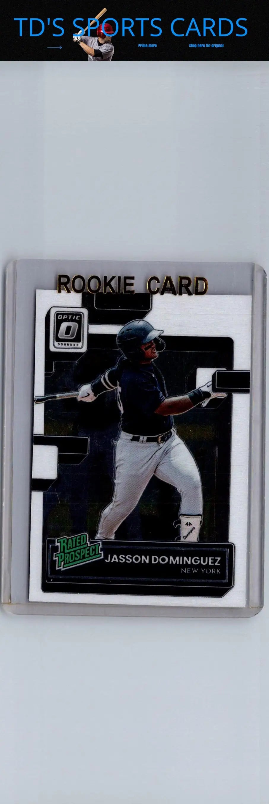 Jasson Dominguez rookie card from 2022 Donruss Optic Dominguez Rated Prospects series
