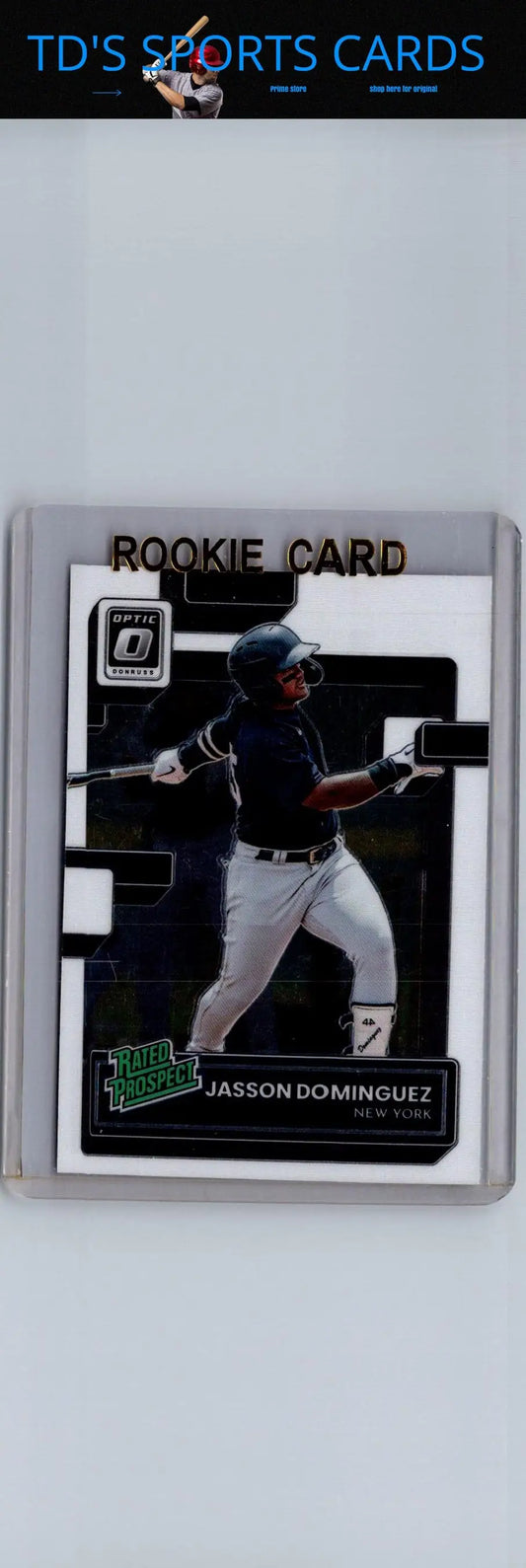Jasson Dominguez rookie card from 2022 Donruss Optic Dominguez Rated Prospects series