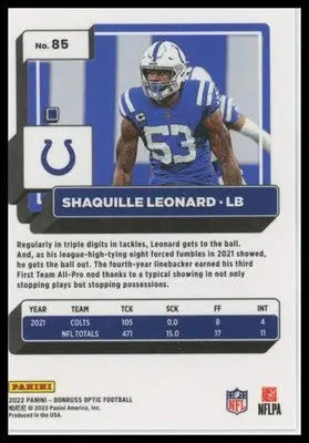 2022 Donruss Optic Shaquille Leonard 85 Indianapolis Colts