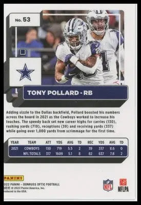 2022 Donruss Optic Tony Pollard 53 Dallas Cowboys - Football Card Single