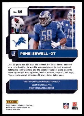 2022 Donruss Penei Sewell 86 Detroit Lions - Football Card Single