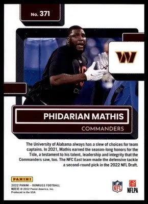 2022 Donruss Phidarian Mathis RC 371 Washington Commanders - Football Card Single