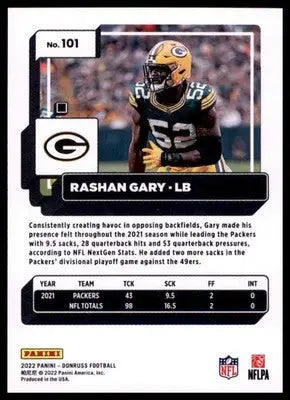 2022 Donruss Rashan Gary 101 Green Bay Packers - Football Card Single