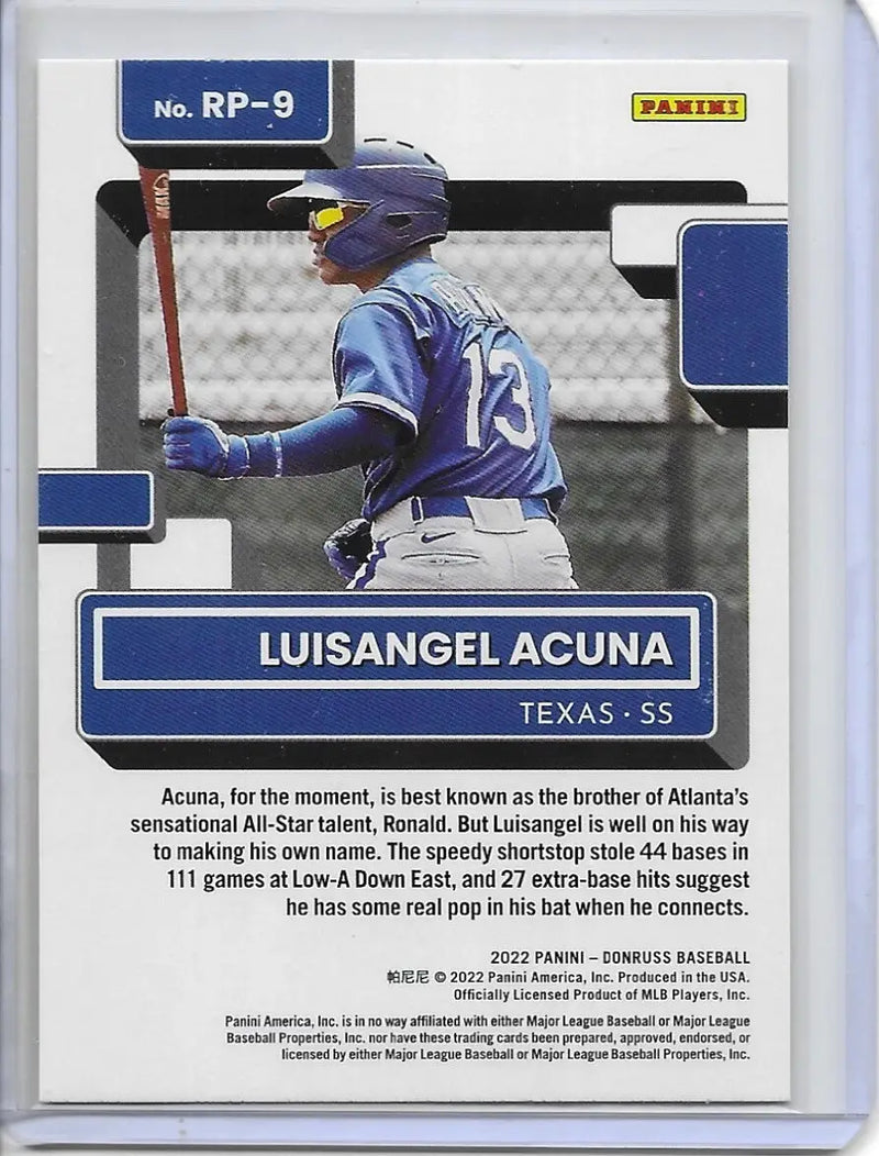 2022 Donruss Rated Prospect Luisangel Acuna Pink Fireworks Holo-Foil Rookie (816