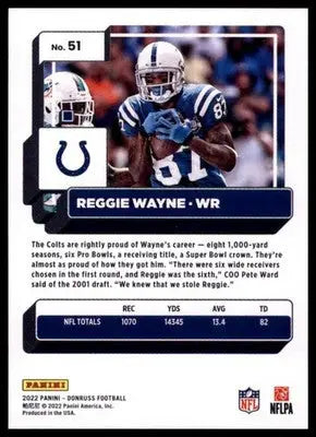 2022 Donruss Reggie Wayne 51 Indianapolis Colts - Football Card Single