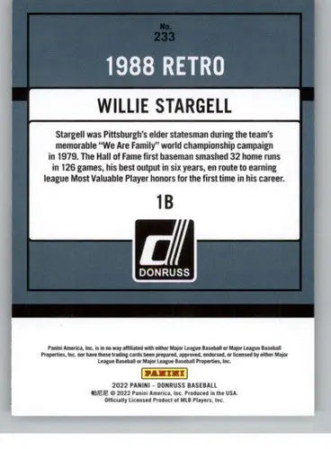 2022 Donruss Retro 1988 Variations #233 Willie Stargell NM-MT Pirates ID:42236 - Baseball Card Single