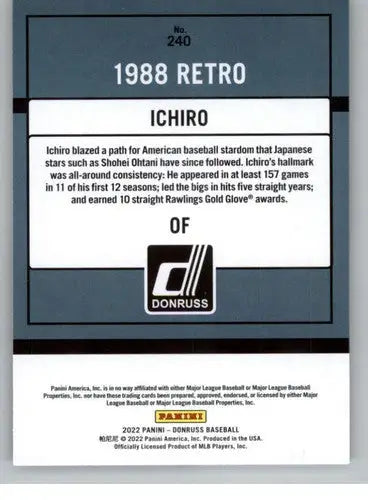 Original gloss 2022 Donruss Retro Ichiro baseball card Mariners ID 42237