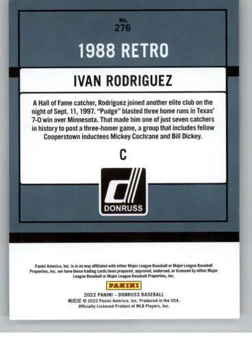 Ivan Rodriguez baseball card from 2022 Donruss Retro 1988 Variations original gloss