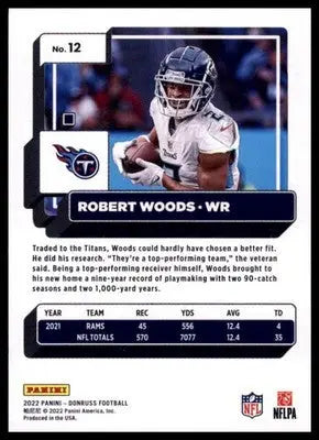 2022 Donruss Robert Woods 12 Tennessee Titans - Football Card Single