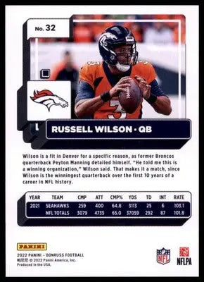 2022 Donruss Russell Wilson 32 Denver Broncos - Football Card Single