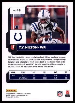 2022 Donruss T.Y. Hilton 49 Indianapolis Colts - Football Card Single