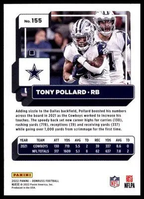 2022 Donruss Tony Pollard 155 Dallas Cowboys - Football Card Single