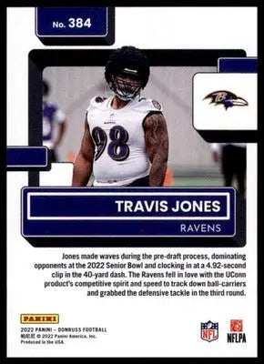 2022 Donruss Travis Jones RC 384 Baltimore Ravens - Football Card Single