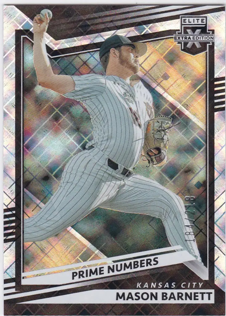 Baseball card of Mason Barnett in pinstriped uniform from Extra Elite Edition set
